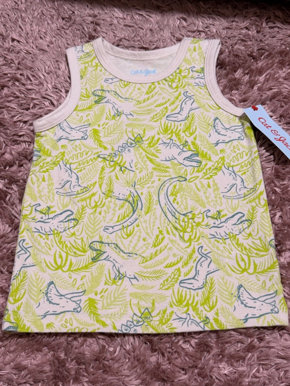 Cat & Jack Lime Green and Light Blue Dinosaur Leaf Tank Top